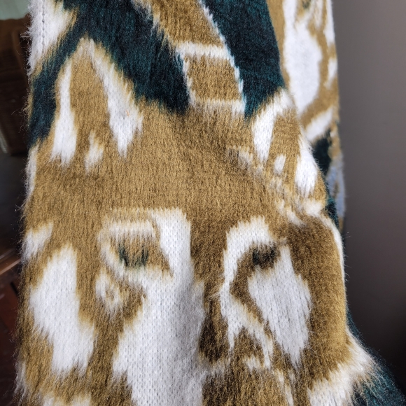 VINTAGE YARINA WOOL WOLF PRINT ZIP UP CARDIGAN - Picture 7 of 12